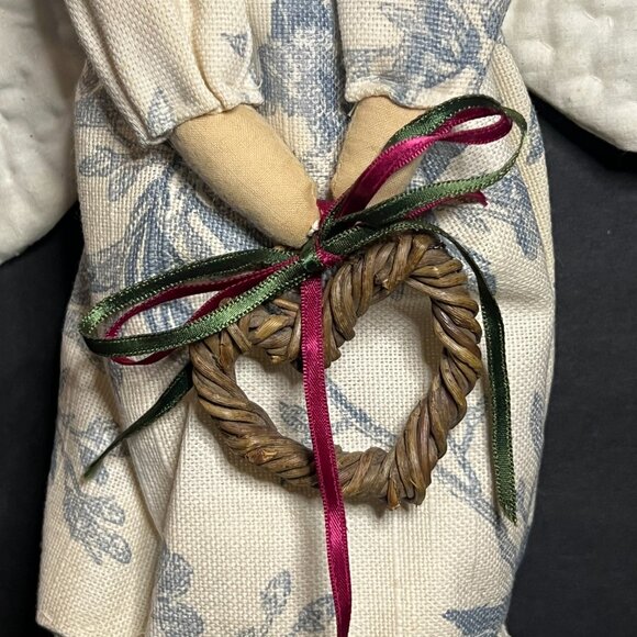 VTG Handmade Farmhouse Style Floral Fabric Angel Doll w/ Twisted Twig Heart 14" - Picture 4 of 10